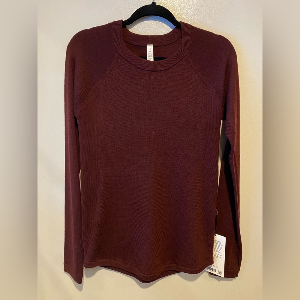 Lululemon Sit in Lotus Sweater Merino Wool Knit Stretch Womens 8 Red Maroon NWT - Picture 2 of 10